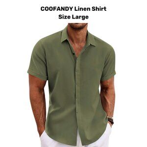Olive Green Linen Short Sleeve Shirt